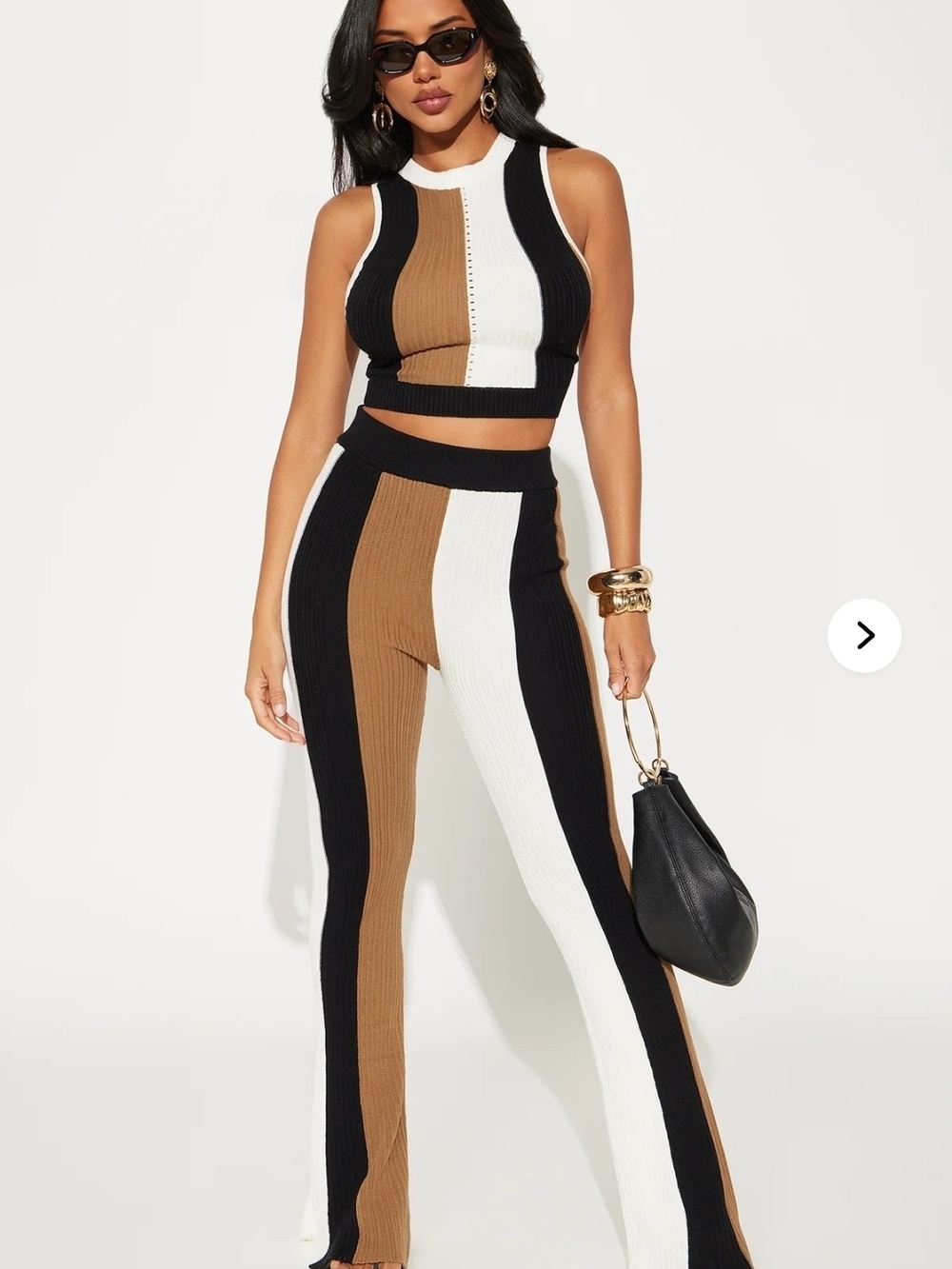 Fashion Nova Colorblock Rib-Knit High-Waist Pants - Black, Brown & White New!